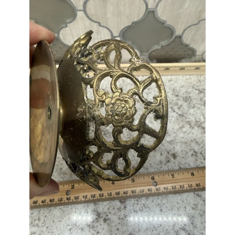 Vintage Brass Pillar Candle Holder Flower  Embossed 4.5